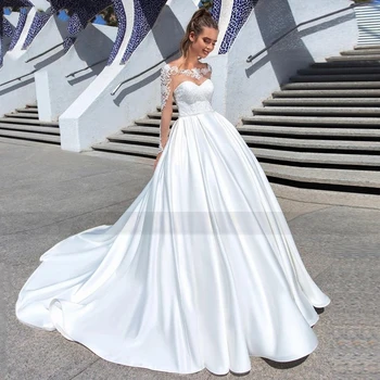 Molisa Кружевные свадебные платья с длинным рукавом, расшитые бисером, винтажное платье невесты, атласный корсет на спине, сшитый по индивидуальному заказу в соответствии с модой Meuasre Robe De Mariee