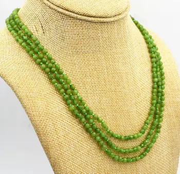 Модное ожерелье из 3 рядов 4 мм граненых зеленых бусин из перидота 17-19 