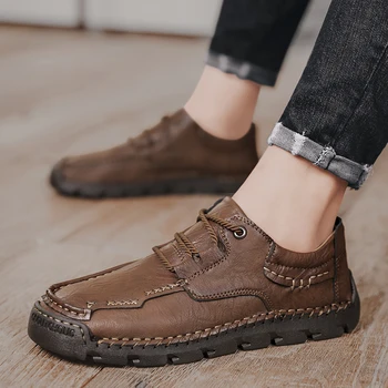 Мужские повседневные кроссовки на шнуровке, мужская обувь из натуральной кожи, модная дышащая обувь для ходьбы ручной работы, мужская обувь большого размера 48