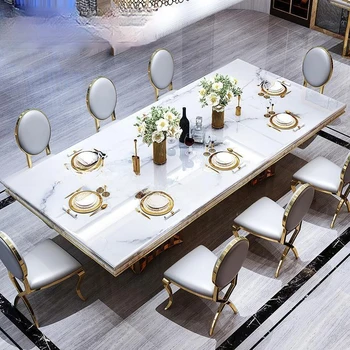 Роскошный обеденный стол и стул из белого мрамора, прямоугольные кухонные столы итальянского типа, Большая лаконичная современная мебель